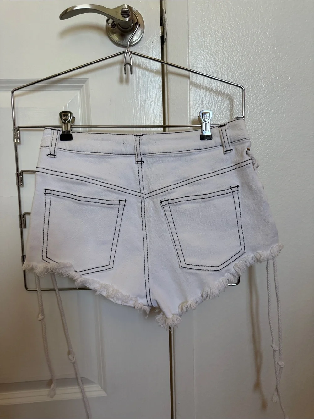 Women’s White Lace-Up Denim Shorts
